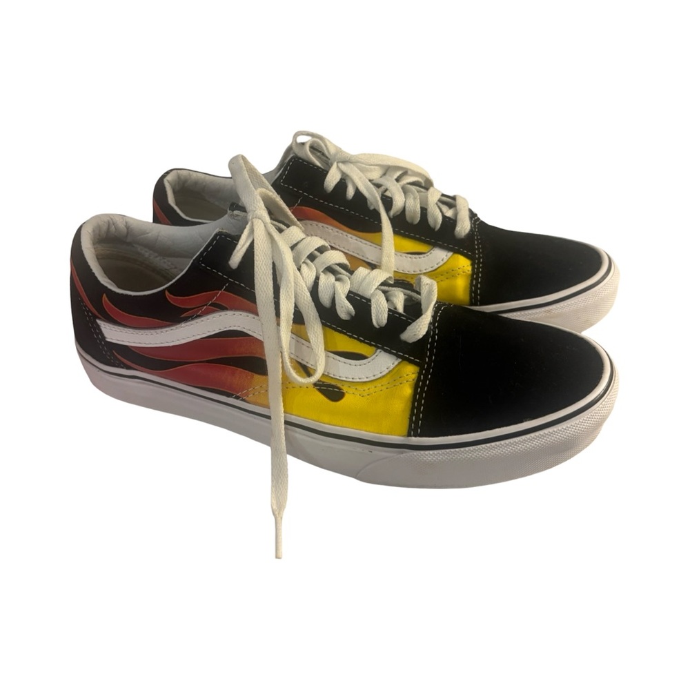 Vans Skater Edgy Black, Yellow & Red Flame Old Skool Sneakers Size 11 Women